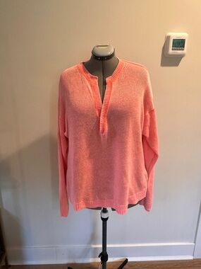 J. Crew Coral V-Neck Split Pullover Sweater